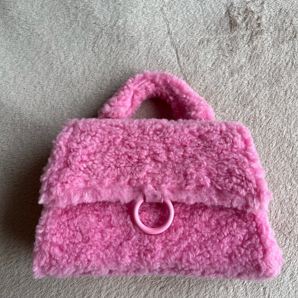 Pink fuzzy cross body bag